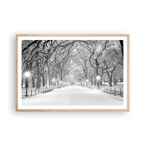 Plakat i ramme af lyst egetræ - Fire årstider - vinter - 91x61 cm