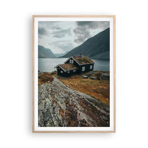 Plakat i ramme af lyst egetræ - Fjord sommerresort - 70x100 cm