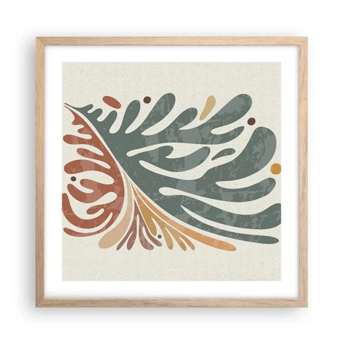 Plakat i ramme af lyst egetræ - Flerfarvet blad - 50x50 cm