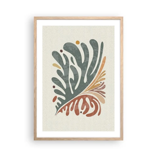 Plakat i ramme af lyst egetræ - Flerfarvet blad - 50x70 cm