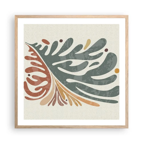 Plakat i ramme af lyst egetræ - Flerfarvet blad - 60x60 cm