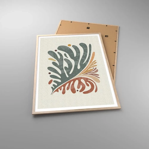 Plakat i ramme af lyst egetræ - Flerfarvet blad - 70x100 cm
