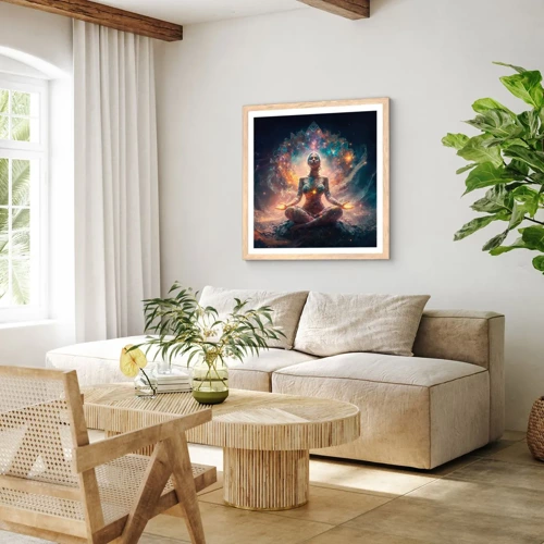 Plakat i ramme af lyst egetræ - Flow af god energi - 40x40 cm