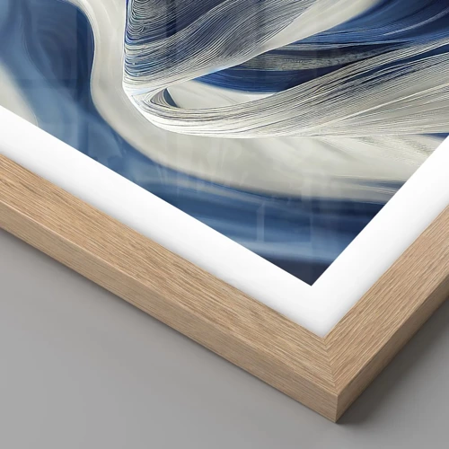 Plakat i ramme af lyst egetræ - Flydende blå og hvide farver - 30x40 cm
