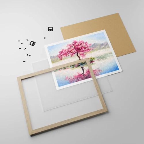 Plakat i ramme af lyst egetræ - Forårsfestival - 70x50 cm
