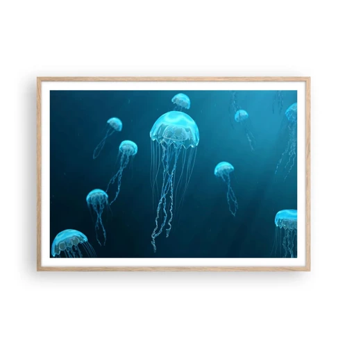 Plakat i ramme af lyst egetræ - Havets dans - 100x70 cm