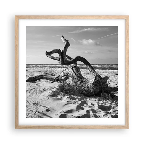 Plakat i ramme af lyst egetræ - Havets skulptur - 50x50 cm