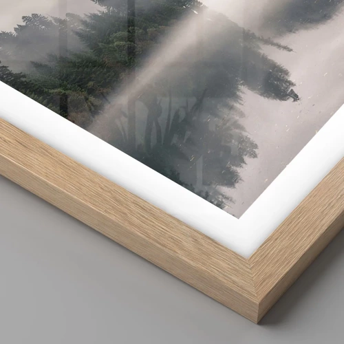 Plakat i ramme af lyst egetræ - I drømmen, i tågen - 40x40 cm