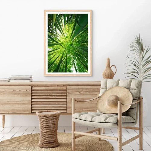 Plakat i ramme af lyst egetræ - I en bambuslund - 70x100 cm