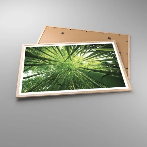 Plakat i ramme af lyst egetræ - I en bambuslund - 91x61 cm