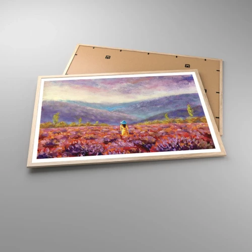 Plakat i ramme af lyst egetræ - I en verden af lavendel - 91x61 cm