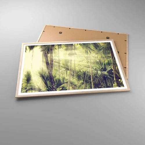 Plakat i ramme af lyst egetræ - I grønne gløder - 100x70 cm