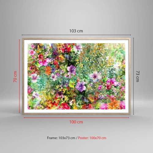 Plakat i ramme af lyst egetræ - Ind i blomsterne ved fortabelse - 100x70 cm