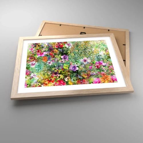 Plakat i ramme af lyst egetræ - Ind i blomsterne ved fortabelse - 40x30 cm