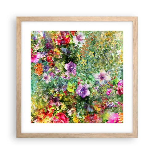 Plakat i ramme af lyst egetræ - Ind i blomsterne ved fortabelse - 40x40 cm