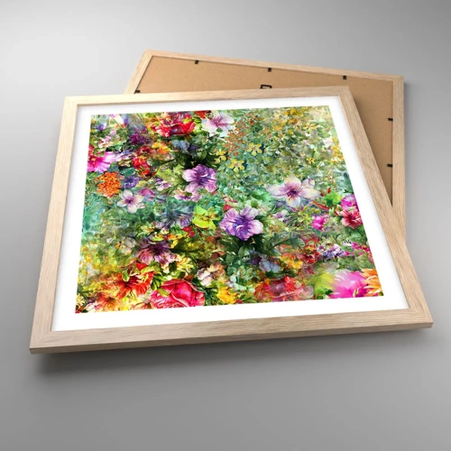 Plakat i ramme af lyst egetræ - Ind i blomsterne ved fortabelse - 40x40 cm