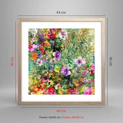 Plakat i ramme af lyst egetræ - Ind i blomsterne ved fortabelse - 40x40 cm