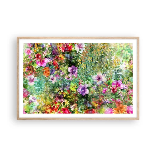 Plakat i ramme af lyst egetræ - Ind i blomsterne ved fortabelse - 91x61 cm