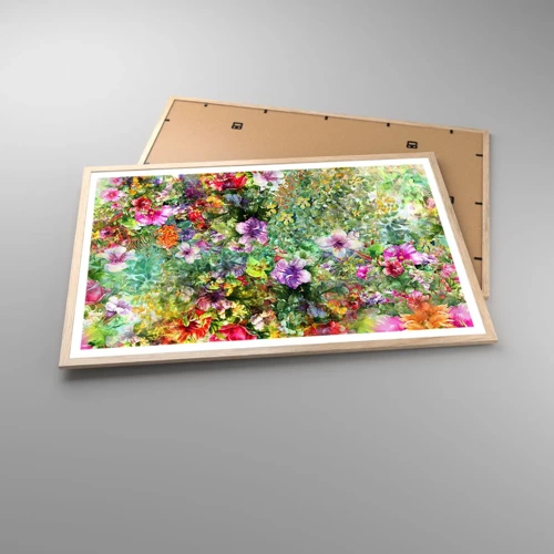 Plakat i ramme af lyst egetræ - Ind i blomsterne ved fortabelse - 91x61 cm