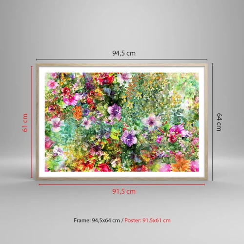 Plakat i ramme af lyst egetræ - Ind i blomsterne ved fortabelse - 91x61 cm