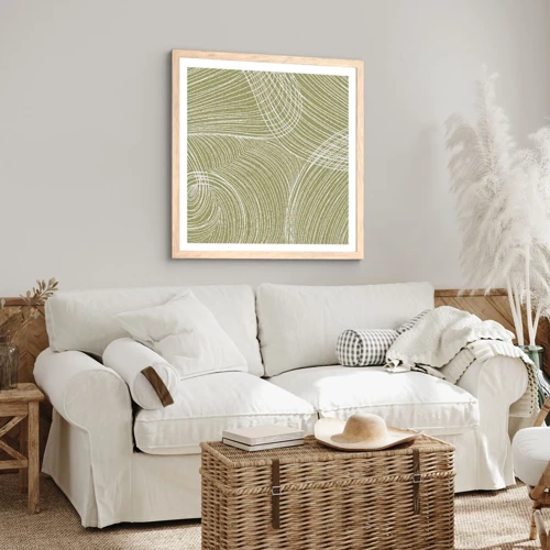 Plakat i ramme af lyst egetræ - Indviklet abstraktion i hvidt - 30x30 cm