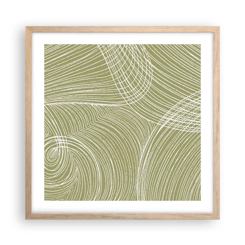Plakat i ramme af lyst egetræ - Indviklet abstraktion i hvidt - 50x50 cm