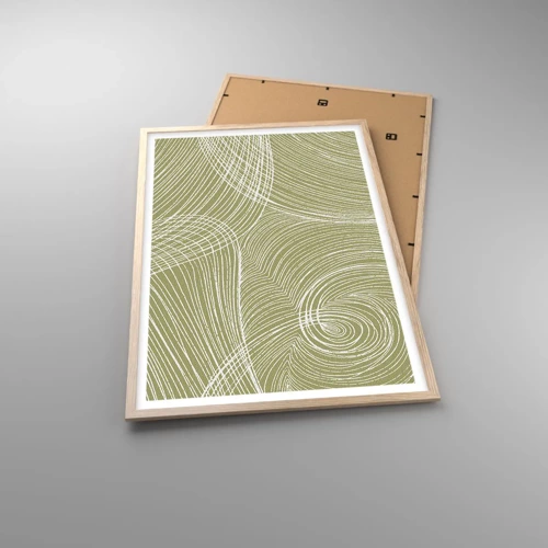 Plakat i ramme af lyst egetræ - Indviklet abstraktion i hvidt - 61x91 cm