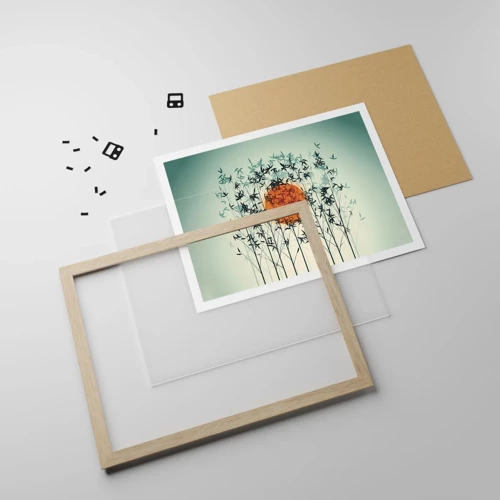 Plakat i ramme af lyst egetræ - Japansk sol - 70x50 cm