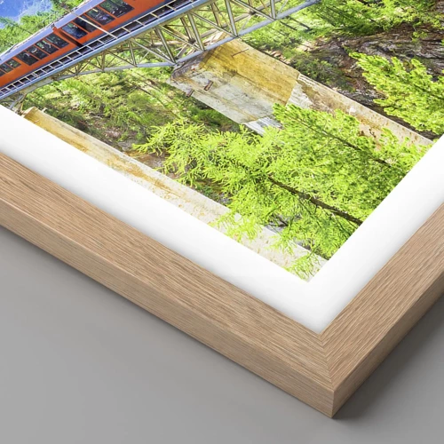 Plakat i ramme af lyst egetræ - Jernbane til Alperne - 50x70 cm