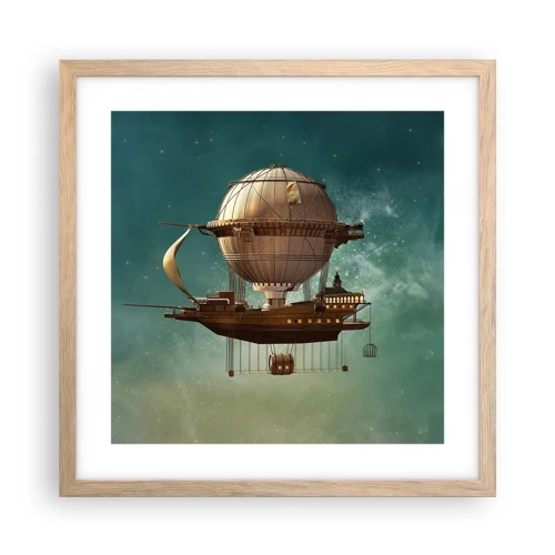 Plakat i ramme af lyst egetræ - Jules Verne hilser - 40x40 cm