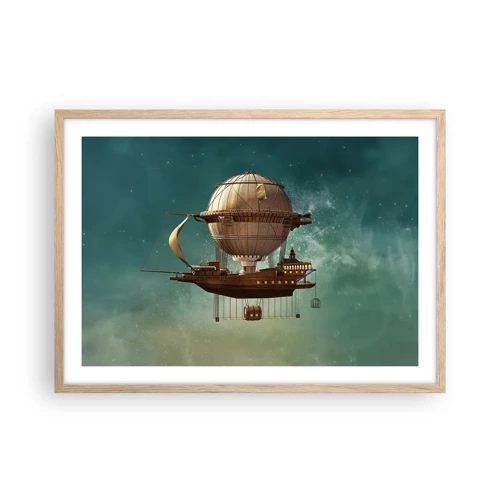 Plakat i ramme af lyst egetræ - Jules Verne hilser - 70x50 cm