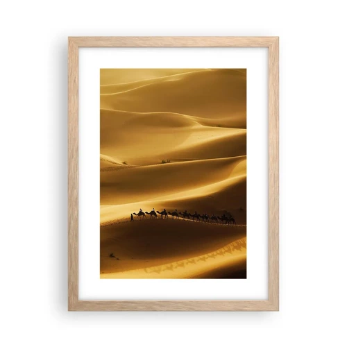 Plakat i ramme af lyst egetræ - Karavane på ørkenens bølger - 30x40 cm