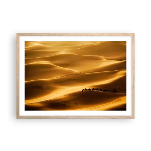 Plakat i ramme af lyst egetræ - Karavane på ørkenens bølger - 70x50 cm