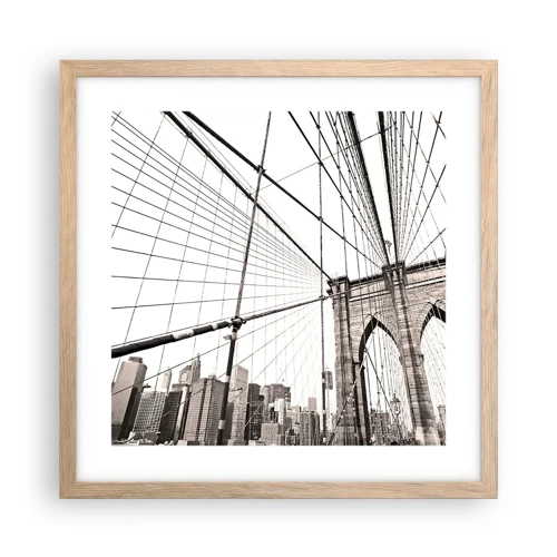 Plakat i ramme af lyst egetræ - Katedralen i New York - 40x40 cm