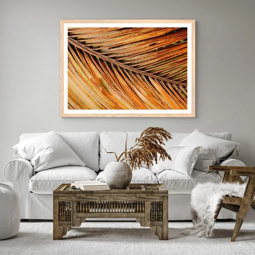 Plakat i ramme af lyst egetræ - Kokosnød guld - 100x70 cm
