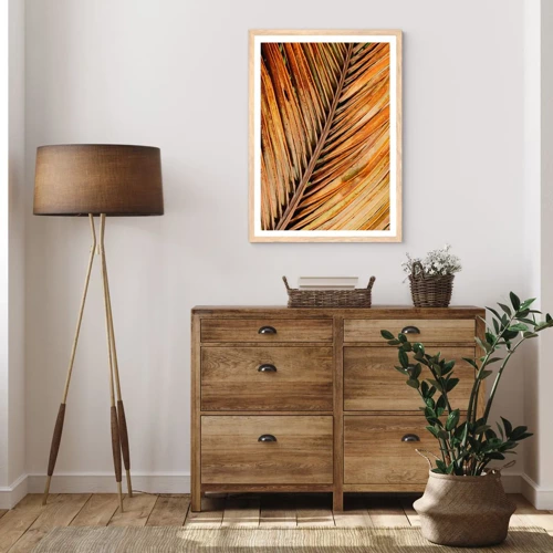 Plakat i ramme af lyst egetræ - Kokosnød guld - 40x50 cm