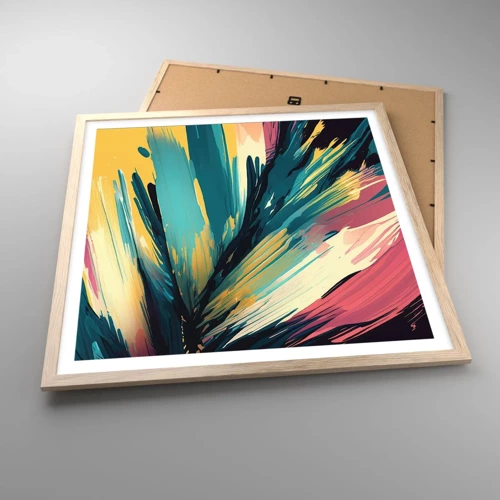 Plakat i ramme af lyst egetræ - Komposition - en eksplosion af glæde - 60x60 cm
