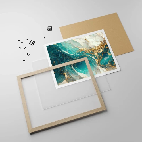 Plakat i ramme af lyst egetræ - Komposition med årer af guld - 50x40 cm
