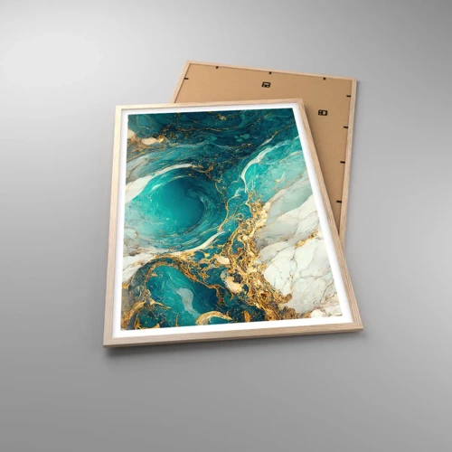 Plakat i ramme af lyst egetræ - Komposition med årer af guld - 61x91 cm
