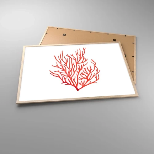 Plakat i ramme af lyst egetræ - Koral-filigran - 100x70 cm