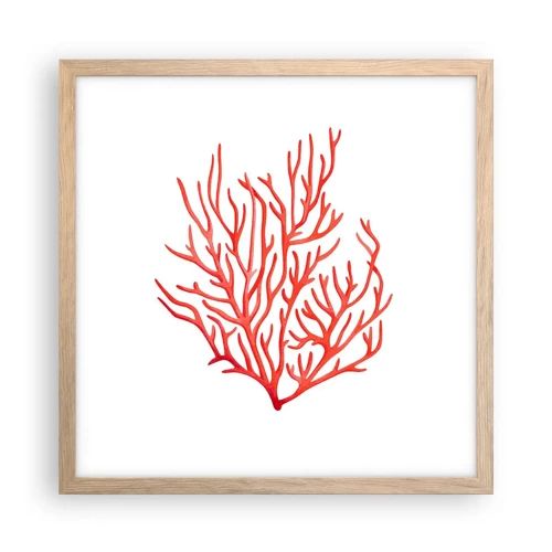 Plakat i ramme af lyst egetræ - Koral-filigran - 40x40 cm