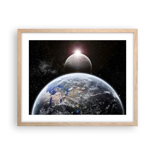 Plakat i ramme af lyst egetræ - Kosmisk landskab - solopgang - 50x40 cm