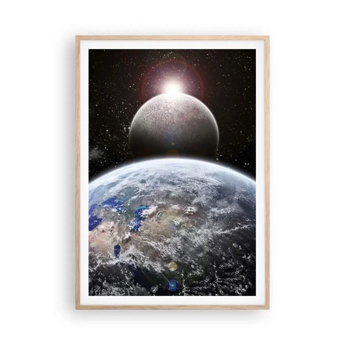 Plakat i ramme af lyst egetræ - Kosmisk landskab - solopgang - 70x100 cm