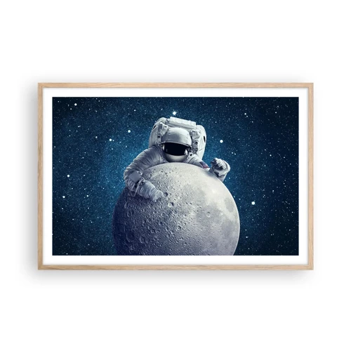 Plakat i ramme af lyst egetræ - Kosmisk spøgefugl - 91x61 cm