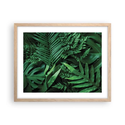 Plakat i ramme af lyst egetræ - Kranset i grønt - 50x40 cm