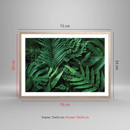 Plakat i ramme af lyst egetræ - Kranset i grønt - 70x50 cm