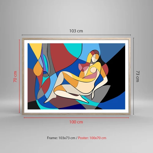 Plakat i ramme af lyst egetræ - Kubistisk nøgen - 100x70 cm