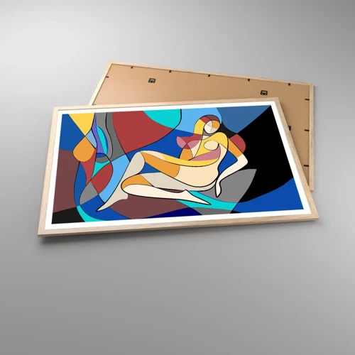 Plakat i ramme af lyst egetræ - Kubistisk nøgen - 91x61 cm