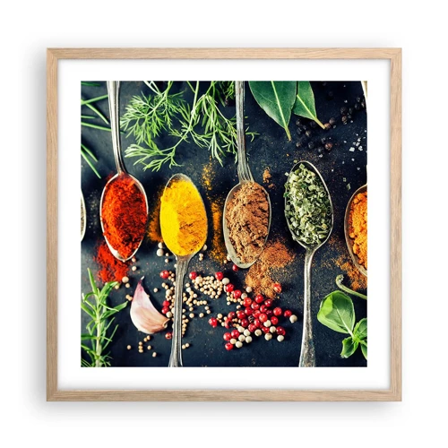 Plakat i ramme af lyst egetræ - Kulinarisk magi - 50x50 cm
