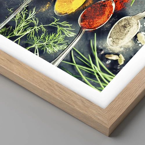 Plakat i ramme af lyst egetræ - Kulinarisk magi - 70x50 cm
